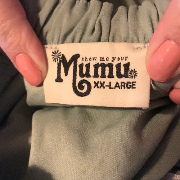 SHOW ME YOUR MUMU Collette Collar Halter Dress Silver Sage Crisp Size XXL. NWOT - Picture 5 of 9